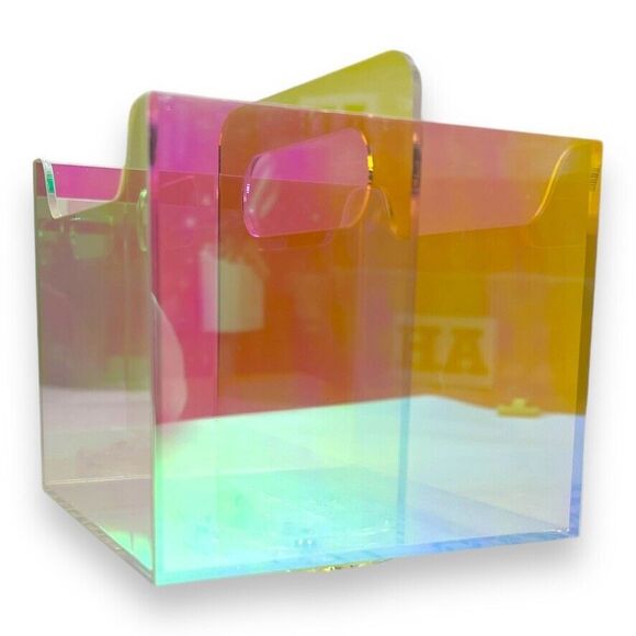 Clear Iridescent Rotating Desk Organizer Pen, Brush, Makeup, Remote Holder 5x5" - Picture 8 of 16